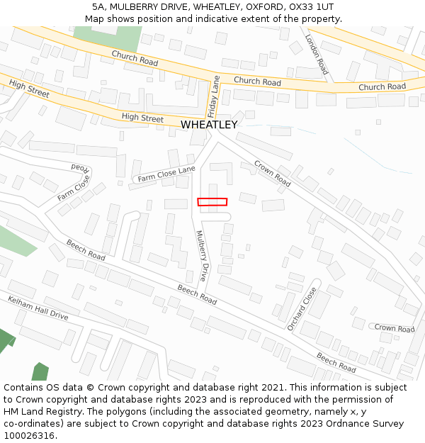 5A, MULBERRY DRIVE, WHEATLEY, OXFORD, OX33 1UT: Location map and indicative extent of plot