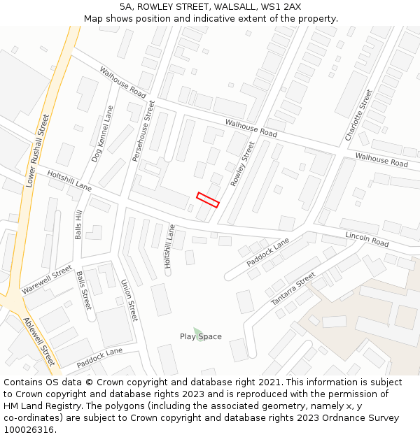 5A, ROWLEY STREET, WALSALL, WS1 2AX: Location map and indicative extent of plot