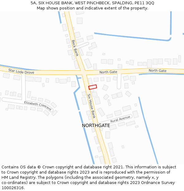 5A, SIX HOUSE BANK, WEST PINCHBECK, SPALDING, PE11 3QQ: Location map and indicative extent of plot