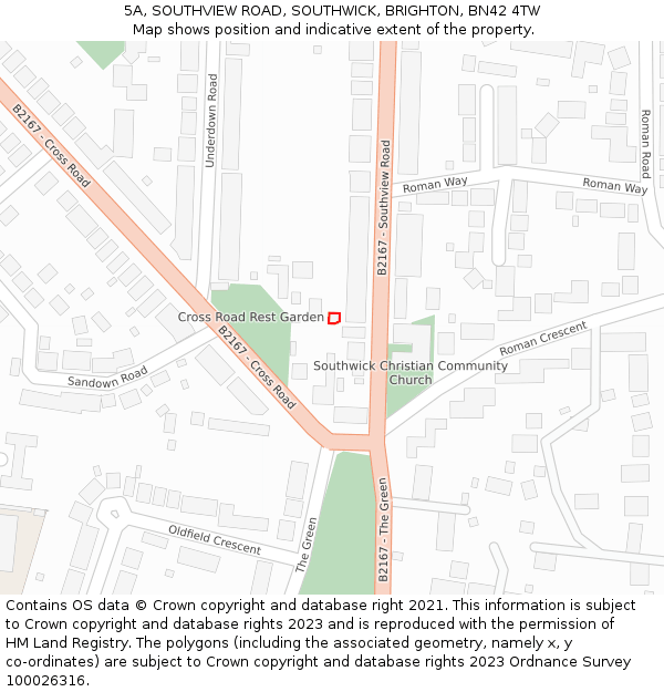 5A, SOUTHVIEW ROAD, SOUTHWICK, BRIGHTON, BN42 4TW: Location map and indicative extent of plot