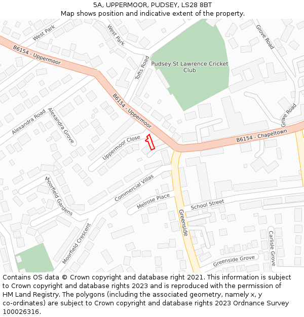 5A, UPPERMOOR, PUDSEY, LS28 8BT: Location map and indicative extent of plot