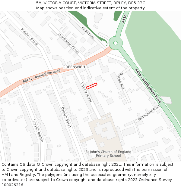 5A, VICTORIA COURT, VICTORIA STREET, RIPLEY, DE5 3BG: Location map and indicative extent of plot