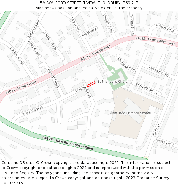 5A, WALFORD STREET, TIVIDALE, OLDBURY, B69 2LB: Location map and indicative extent of plot