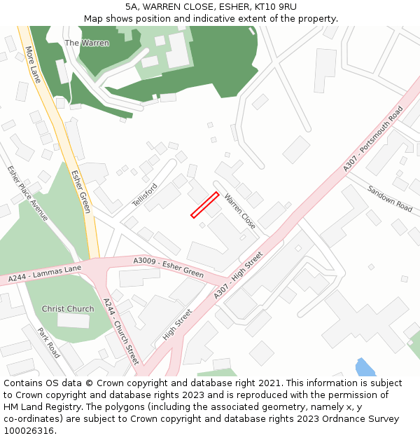 5A, WARREN CLOSE, ESHER, KT10 9RU: Location map and indicative extent of plot