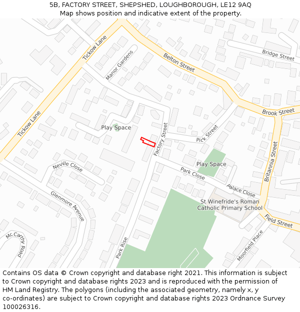 5B, FACTORY STREET, SHEPSHED, LOUGHBOROUGH, LE12 9AQ: Location map and indicative extent of plot