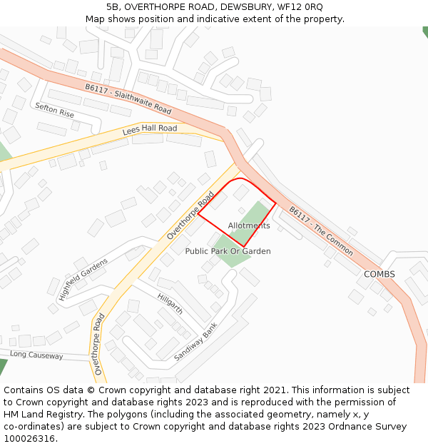 5B, OVERTHORPE ROAD, DEWSBURY, WF12 0RQ: Location map and indicative extent of plot