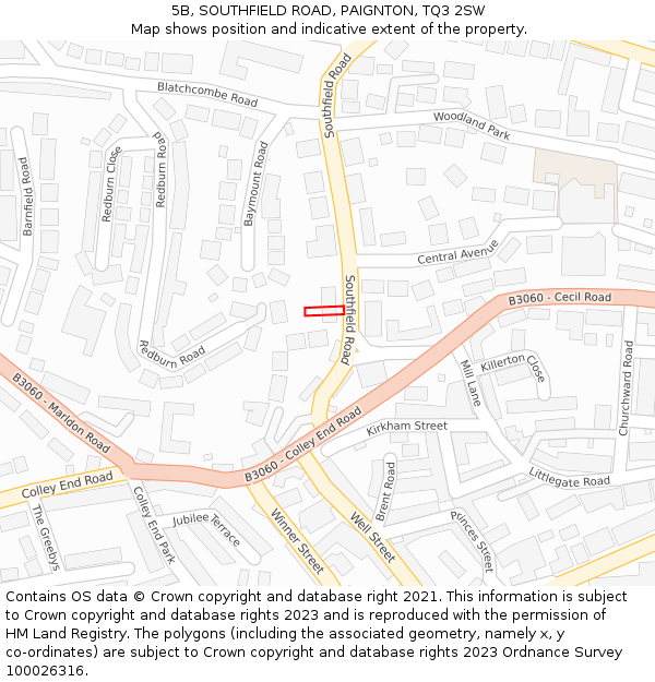 5B, SOUTHFIELD ROAD, PAIGNTON, TQ3 2SW: Location map and indicative extent of plot