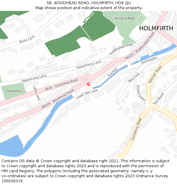 5B, WOODHEAD ROAD, HOLMFIRTH, HD9 2JU: Location map and indicative extent of plot