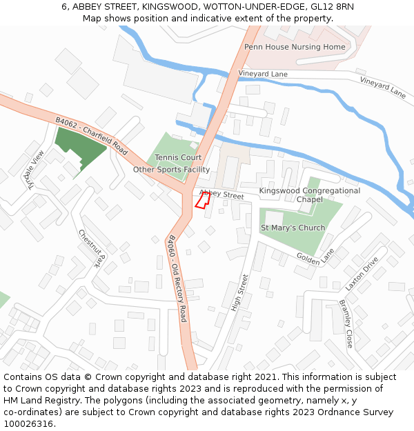 6, ABBEY STREET, KINGSWOOD, WOTTON-UNDER-EDGE, GL12 8RN: Location map and indicative extent of plot