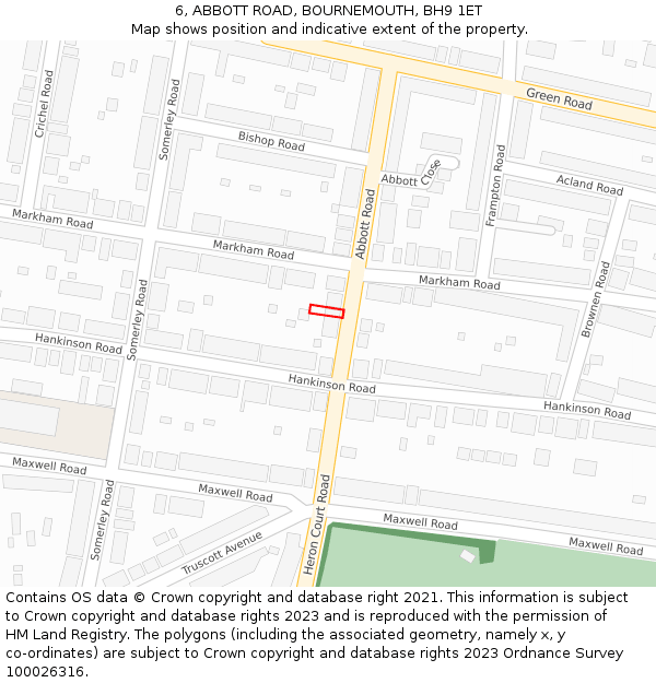 6, ABBOTT ROAD, BOURNEMOUTH, BH9 1ET: Location map and indicative extent of plot