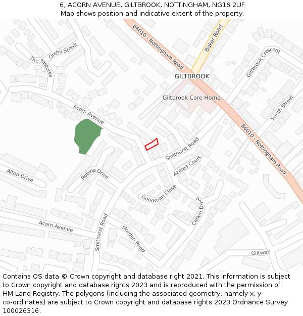 6, ACORN AVENUE, GILTBROOK, NOTTINGHAM, NG16 2UF: Location map and indicative extent of plot