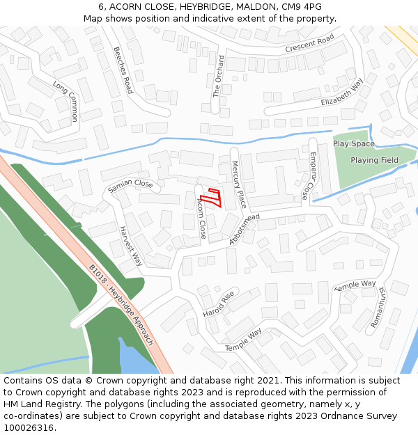 6, ACORN CLOSE, HEYBRIDGE, MALDON, CM9 4PG: Location map and indicative extent of plot