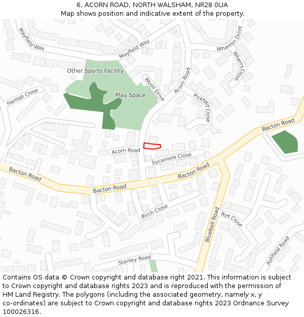 6, ACORN ROAD, NORTH WALSHAM, NR28 0UA: Location map and indicative extent of plot