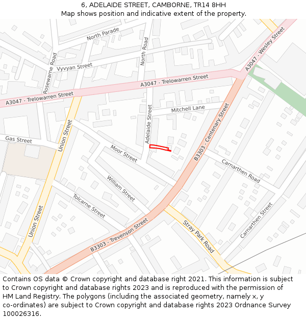 6, ADELAIDE STREET, CAMBORNE, TR14 8HH: Location map and indicative extent of plot