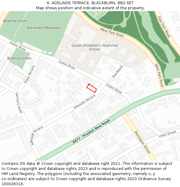 6, ADELAIDE TERRACE, BLACKBURN, BB2 6ET: Location map and indicative extent of plot