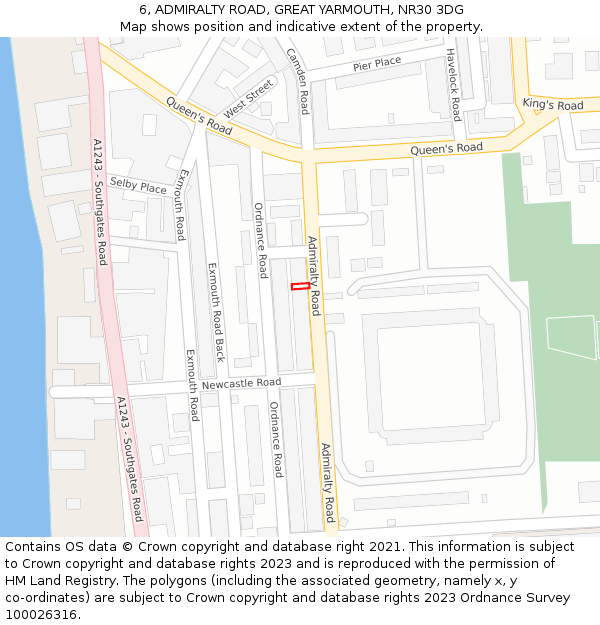 6, ADMIRALTY ROAD, GREAT YARMOUTH, NR30 3DG: Location map and indicative extent of plot