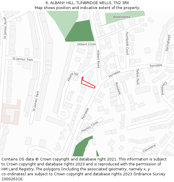 6, ALBANY HILL, TUNBRIDGE WELLS, TN2 3RX: Location map and indicative extent of plot