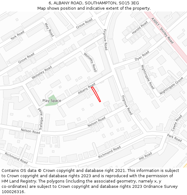 6, ALBANY ROAD, SOUTHAMPTON, SO15 3EG: Location map and indicative extent of plot