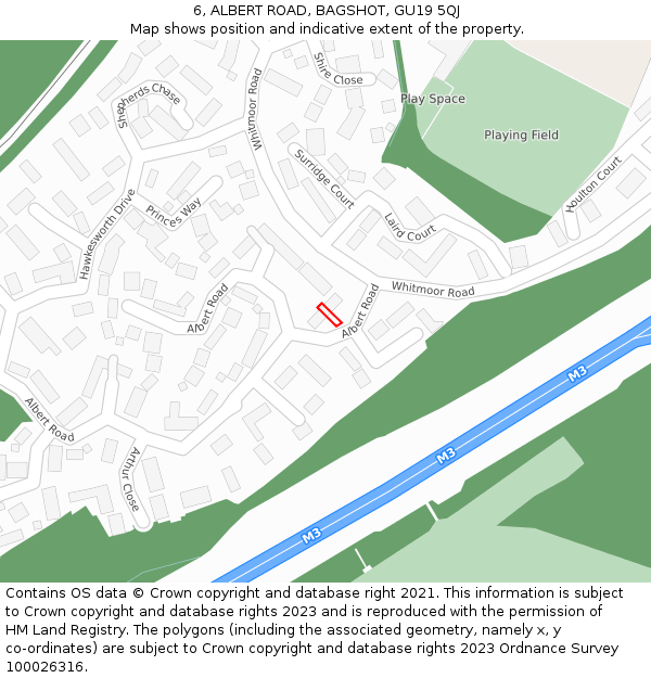 6, ALBERT ROAD, BAGSHOT, GU19 5QJ: Location map and indicative extent of plot
