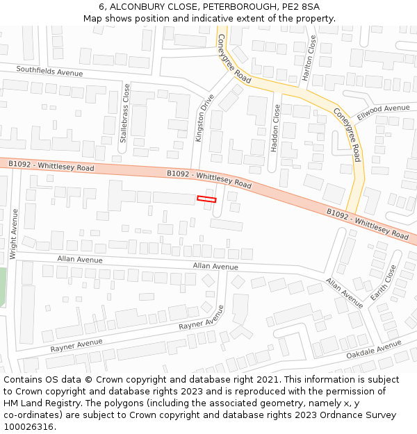 6, ALCONBURY CLOSE, PETERBOROUGH, PE2 8SA: Location map and indicative extent of plot