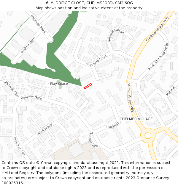 6, ALDRIDGE CLOSE, CHELMSFORD, CM2 6QG: Location map and indicative extent of plot