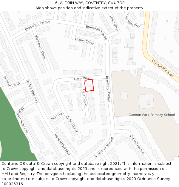 6, ALDRIN WAY, COVENTRY, CV4 7DP: Location map and indicative extent of plot