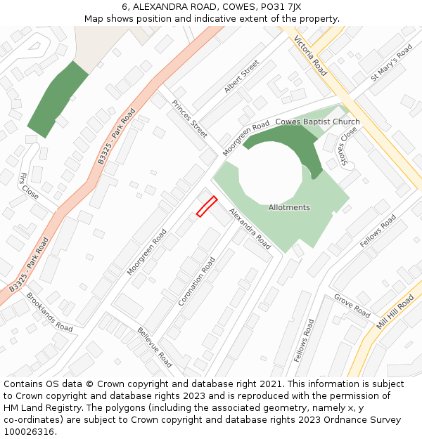 6, ALEXANDRA ROAD, COWES, PO31 7JX: Location map and indicative extent of plot