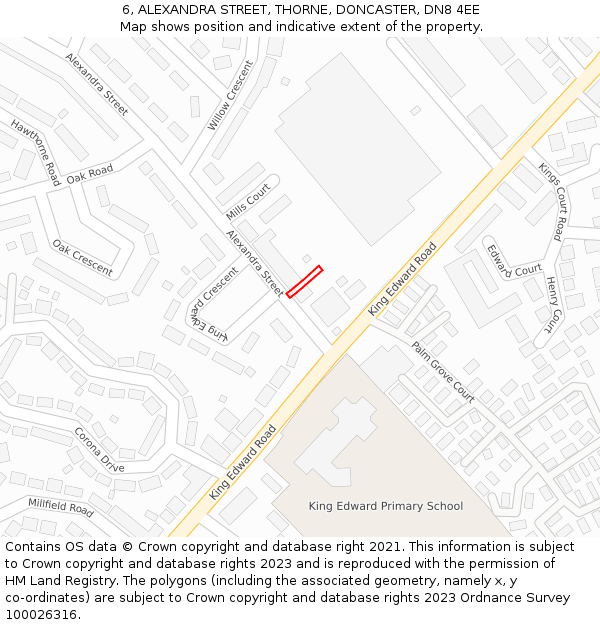 6, ALEXANDRA STREET, THORNE, DONCASTER, DN8 4EE: Location map and indicative extent of plot