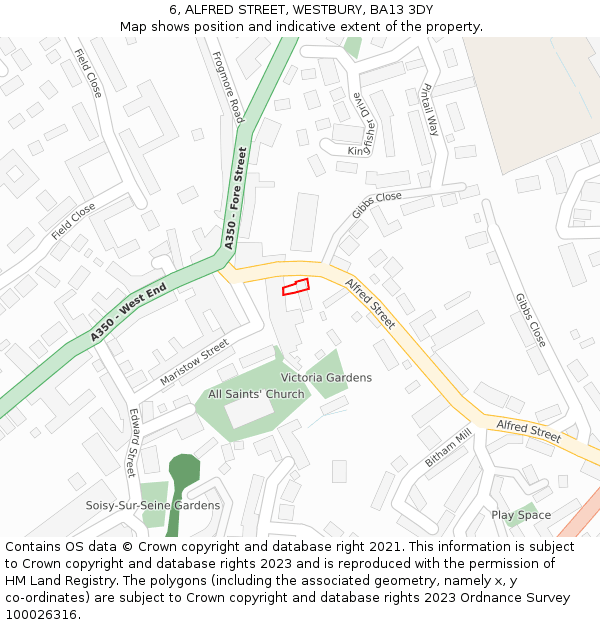 6, ALFRED STREET, WESTBURY, BA13 3DY: Location map and indicative extent of plot