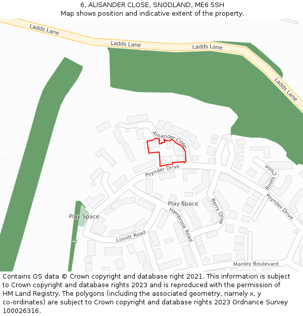 6, ALISANDER CLOSE, SNODLAND, ME6 5SH: Location map and indicative extent of plot