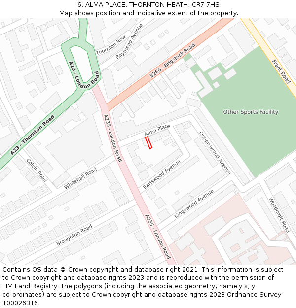 6, ALMA PLACE, THORNTON HEATH, CR7 7HS: Location map and indicative extent of plot