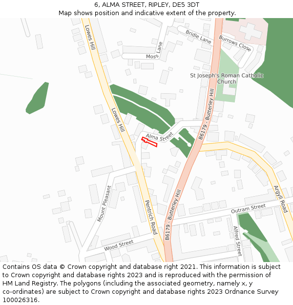 6, ALMA STREET, RIPLEY, DE5 3DT: Location map and indicative extent of plot