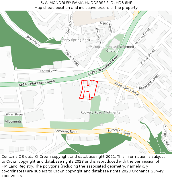 6, ALMONDBURY BANK, HUDDERSFIELD, HD5 8HF: Location map and indicative extent of plot