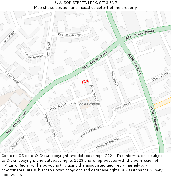 6, ALSOP STREET, LEEK, ST13 5NZ: Location map and indicative extent of plot