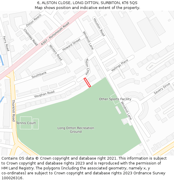 6, ALSTON CLOSE, LONG DITTON, SURBITON, KT6 5QS: Location map and indicative extent of plot
