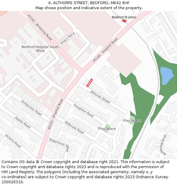 6, ALTHORPE STREET, BEDFORD, MK42 9HF: Location map and indicative extent of plot