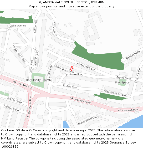 6, AMBRA VALE SOUTH, BRISTOL, BS8 4RN: Location map and indicative extent of plot