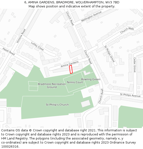 6, AMINA GARDENS, BRADMORE, WOLVERHAMPTON, WV3 7BD: Location map and indicative extent of plot