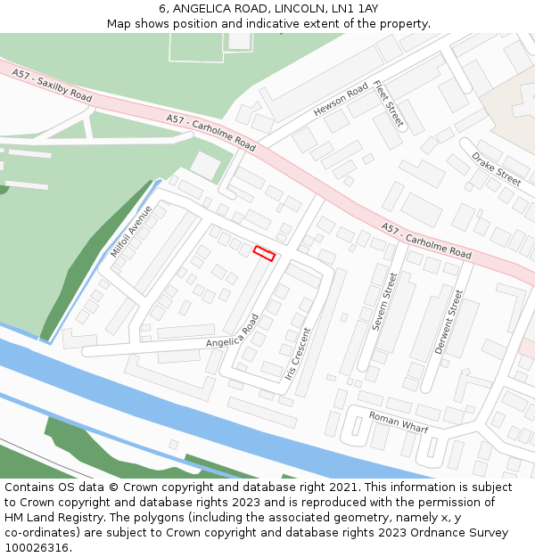 6, ANGELICA ROAD, LINCOLN, LN1 1AY: Location map and indicative extent of plot