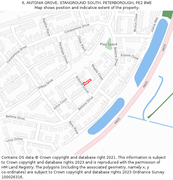 6, ANTONIA GROVE, STANGROUND SOUTH, PETERBOROUGH, PE2 8WE: Location map and indicative extent of plot