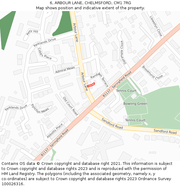 6, ARBOUR LANE, CHELMSFORD, CM1 7RG: Location map and indicative extent of plot