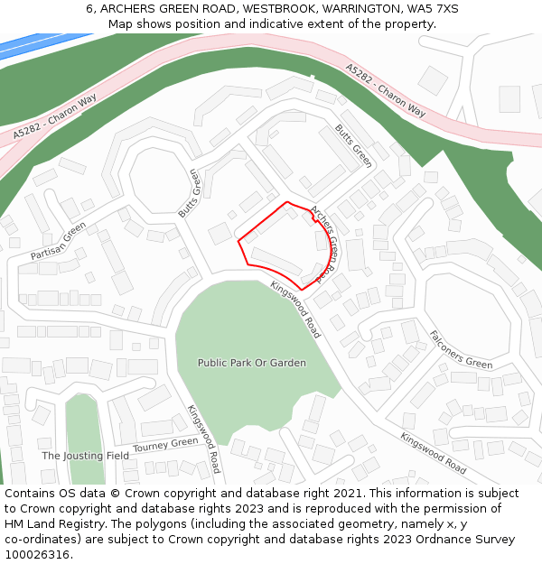 6, ARCHERS GREEN ROAD, WESTBROOK, WARRINGTON, WA5 7XS: Location map and indicative extent of plot