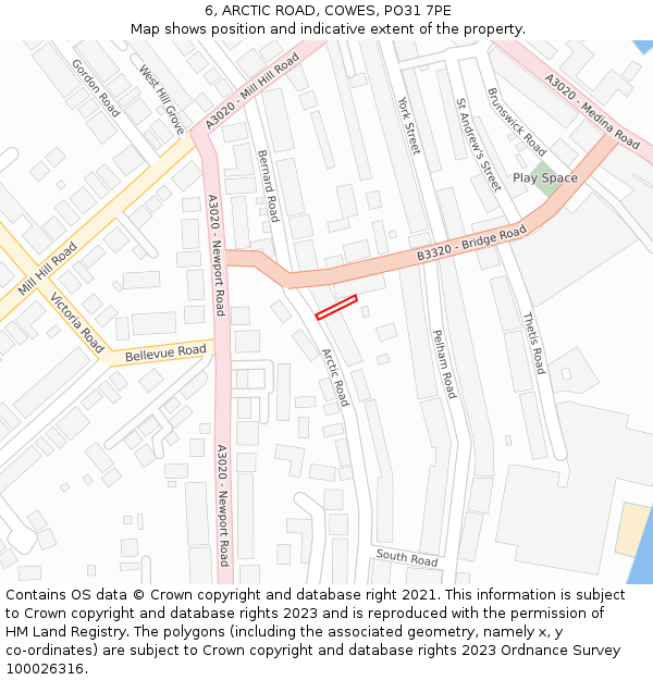 6, ARCTIC ROAD, COWES, PO31 7PE: Location map and indicative extent of plot