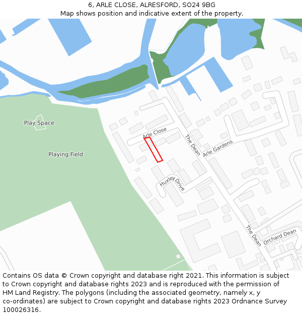 6, ARLE CLOSE, ALRESFORD, SO24 9BG: Location map and indicative extent of plot