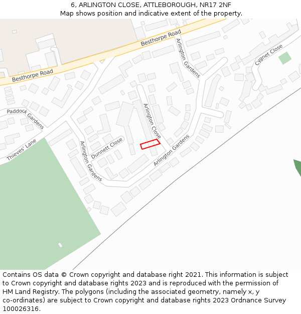 6, ARLINGTON CLOSE, ATTLEBOROUGH, NR17 2NF: Location map and indicative extent of plot