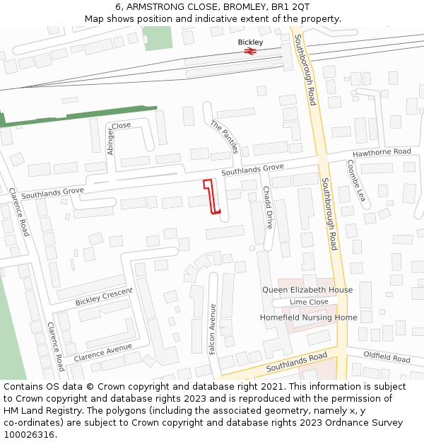 6, ARMSTRONG CLOSE, BROMLEY, BR1 2QT: Location map and indicative extent of plot