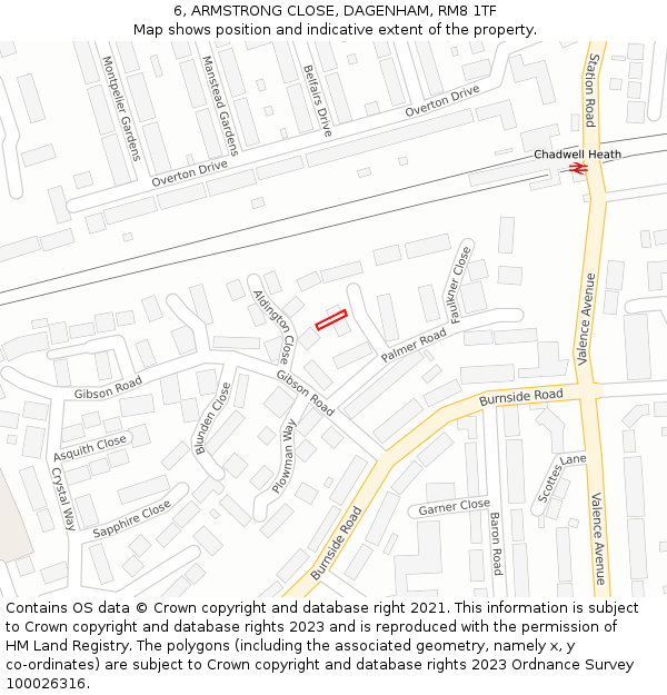 6, ARMSTRONG CLOSE, DAGENHAM, RM8 1TF: Location map and indicative extent of plot