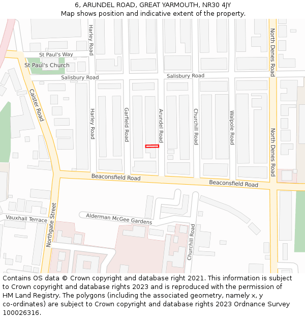 6, ARUNDEL ROAD, GREAT YARMOUTH, NR30 4JY: Location map and indicative extent of plot
