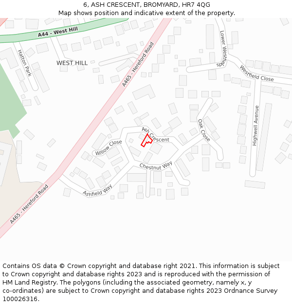 6, ASH CRESCENT, BROMYARD, HR7 4QG: Location map and indicative extent of plot