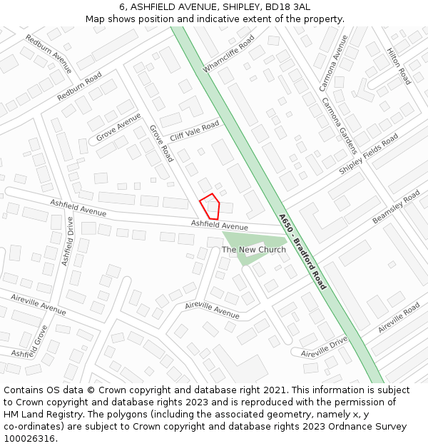 6, ASHFIELD AVENUE, SHIPLEY, BD18 3AL: Location map and indicative extent of plot